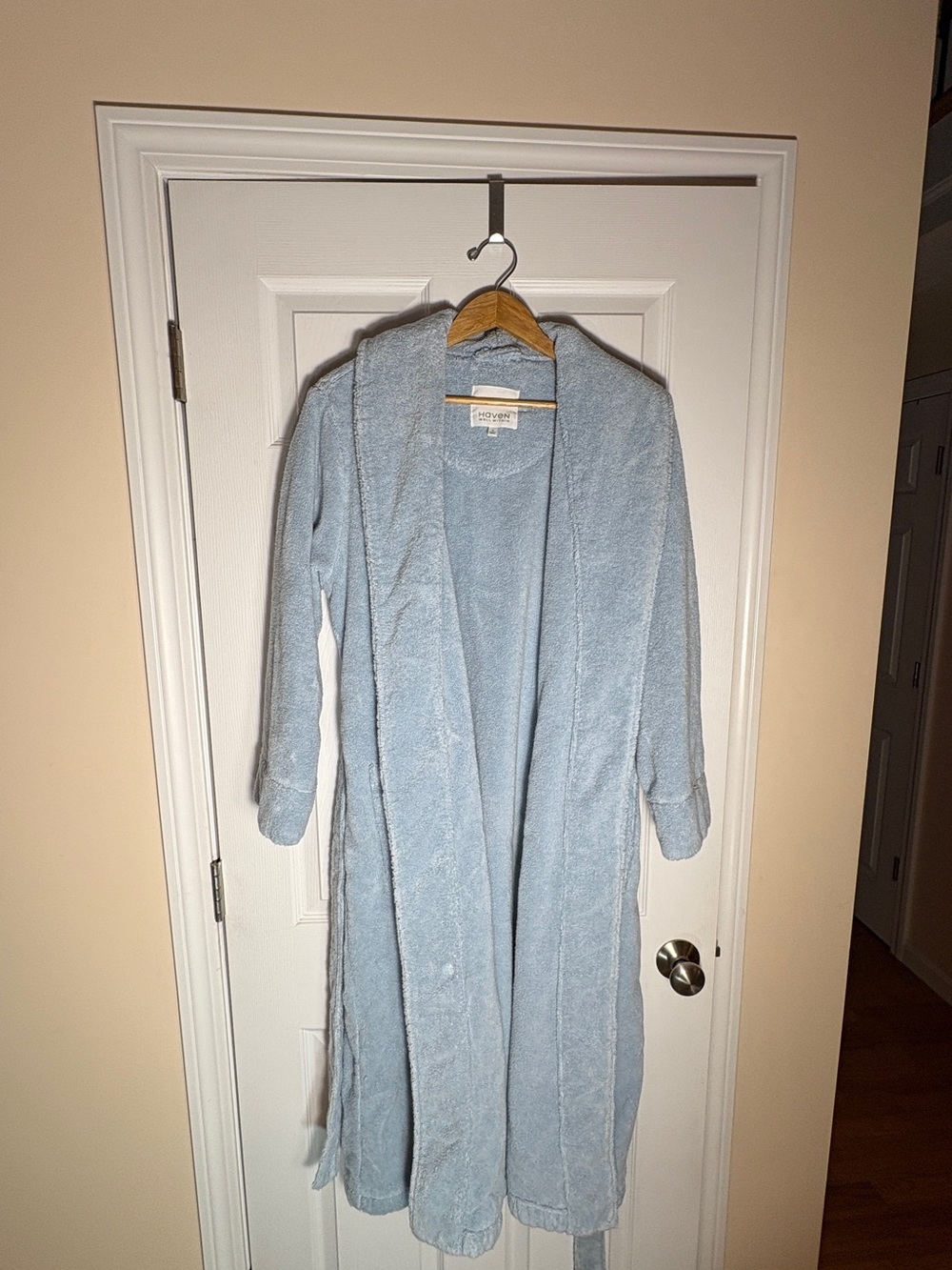 Haven Well Within Lt Blue Plush Terry Robe - Medium Cozy 100% Turkish Cotton